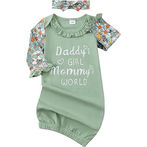 AMAWMW Newborn Baby Girl Little Sister Sleeper Gown Stripe Long Sleeve Nightgown Pajamas Gifts Stuff Essential Outfit