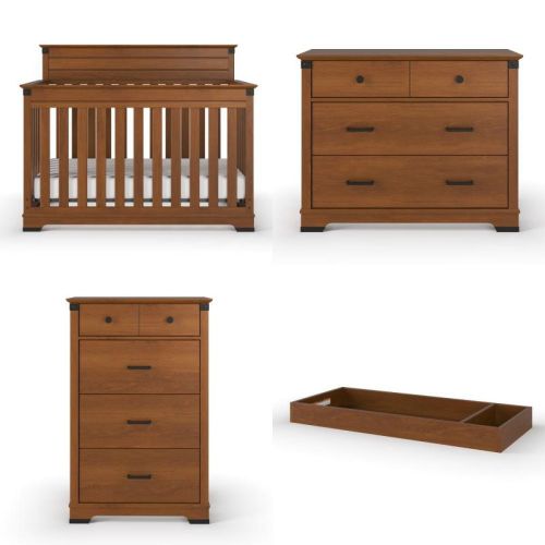 Child Craft Redmond 4-Piece Nursery Set, Includes 4-in-1 Convertible Crib, Dresser, Changing Topper, and Chest (Coach Cherry)