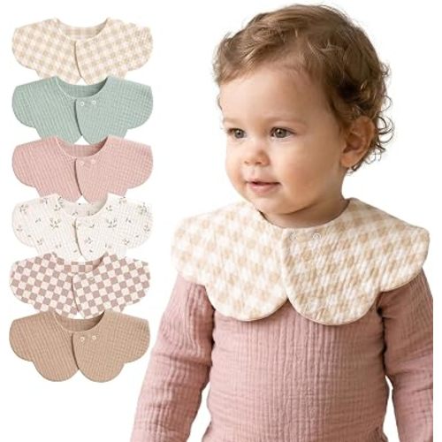 MairMore 6-Pack Muslin Baby Bibs, 360° Rotate Flower-Shaped Drool Bibs