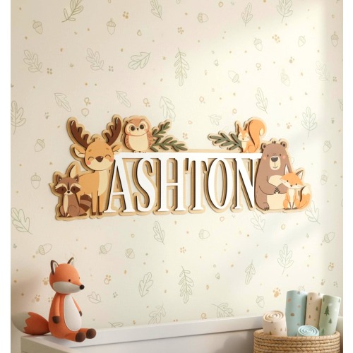 Woodland Animals Nursery Sign | Custom Baby Name Sign, Forest Themed Crib Sign, Forest Wildlife Nursery Decor, Laser Cut Wood Name Sign