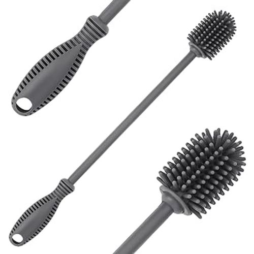 Silicone Bottle Cleaning Brush with Long Handle, 12.5" Water Bottle Cleaner for Baby Bottles, Hydro Flask, Sports Bottle, Vase, Glassware, Perfect for Smaller Diameter Bottle Openings (One Pack)