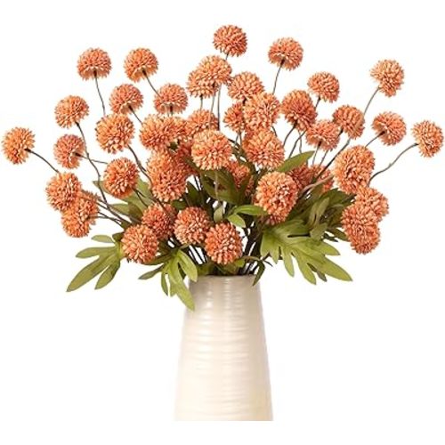 Artificial Flowers 10Pc, Fake Flower for Indoor Outdoor, 20.5In Silk Chrysanthemum Gifts for Mom, Long Stem Fall Faux Plants for Home Office Weeding Decor, Coral Orange (No Vase)