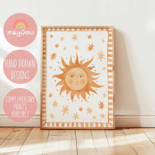 Sun Nursery Print | Sun Nursery Painting | Kids Neutral Wall Art | Boho Kids Wall Art | Celestial Nursery Print