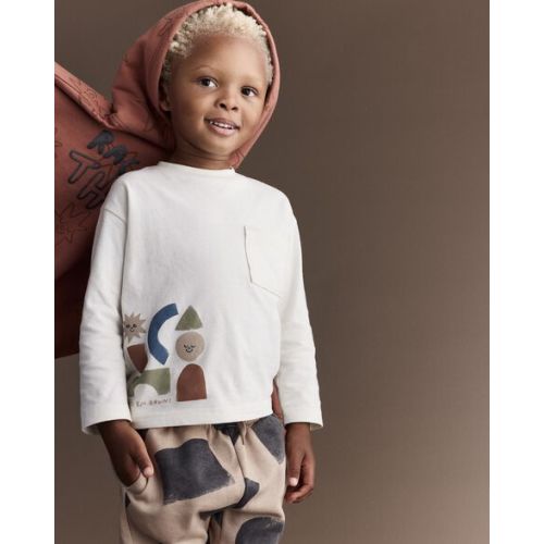 12M Toddler Long-Sleeve Pocket Relaxed Tee with Shapes - Cream - Otter Avenue | Carter's