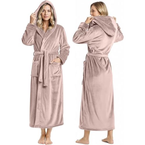 NY Threads Premium Womens Robe with Hood, Plush Fleece Long Bath Robe for Women, Fluffy Soft Women's Bathrobe