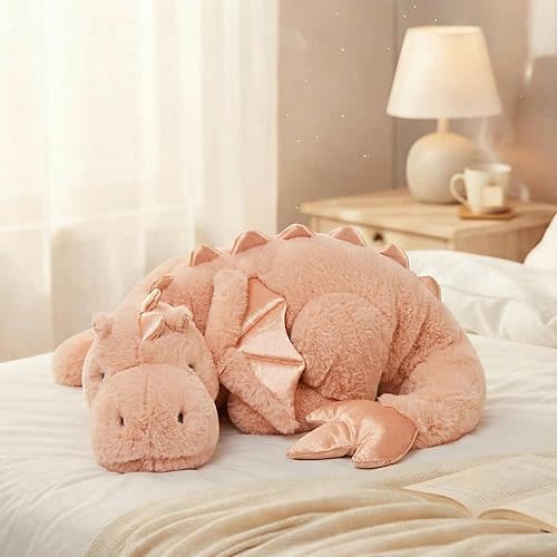ARELUX Large 36in Cute Dragon Stuffed Animals Plush Toy Soft Pink Pterosaur Plushie Giant Fuzzy Dinosaur Pillow Plushies with Wings Cuddly for Friends Family Member