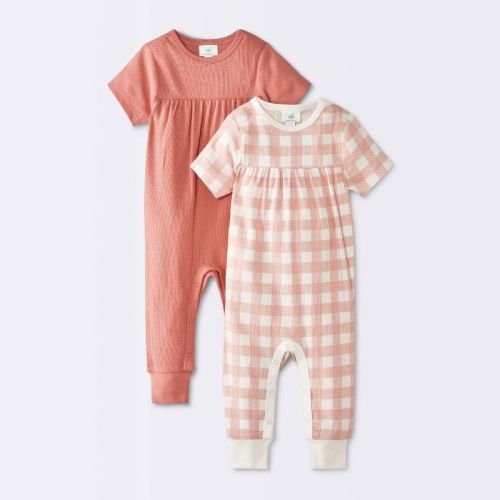 Baby Girls' 2pk Gingham Jacquard Romper - Cloud Island™ Pink Newborn