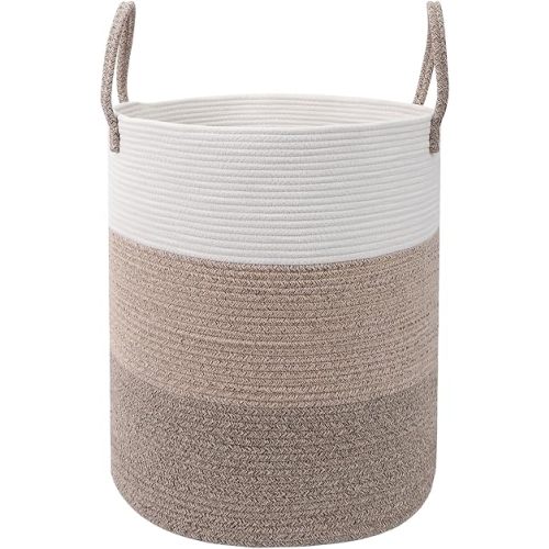 Large Laundry Hamper, Woven Rope Basket with Sturdy Handles-Brown