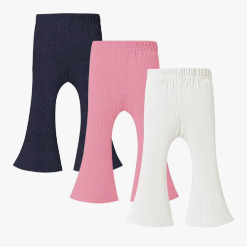 3 Pack Baby Girls Pants Solid Ruffled Ribbed Toddler Flared Pants Newborn Bell Bottoms Infant Leggings