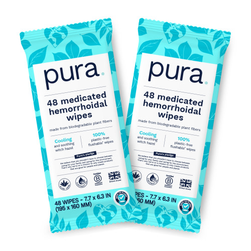Pura Soothing & Medicated, Flushable Witch Hazel Wipes for Hemorrhoidal Relief, 96 Count