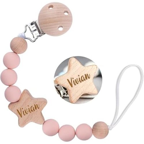 Personalized Pacifier Clip with Name Custom Stroller Clip Silicone Chain Holder Clips