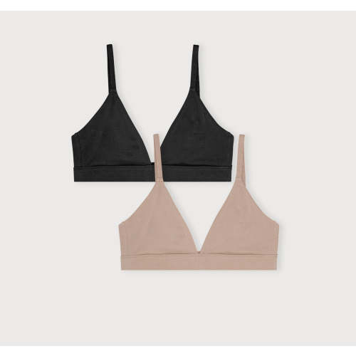 Core Triangle Bralette 2-pack - Black / Hazelnut | Organic Basics