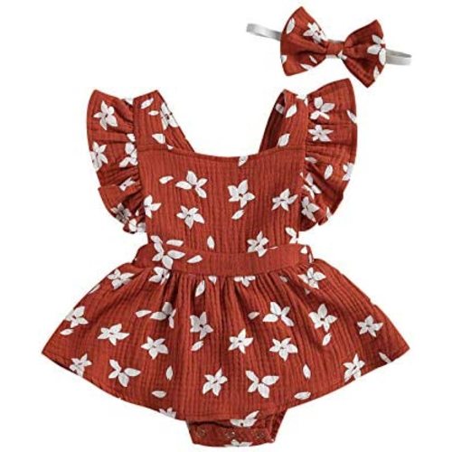 Baby Girls Floral Cotton Leotard Romper Newborn Daisy Playsuits Ruffled Sleeve Onesie Infant Jumpsuit Clothes Headband
