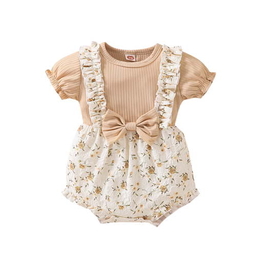 Akiihool Baby Girls Cute Design Bodysuit Short Sleeve One Piece Baby Clothes (Khaki,3-6 Months)