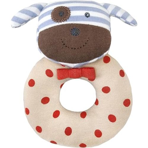 Apple Park Organic Farm Buddies - Boxer the Dog Teething Rattle, Baby Toy for Infants - Hypoallergenic, 100% Organic Cotton