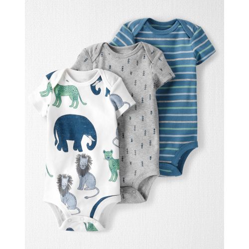 Baby Organic Cotton Rib 3-Pack Wildlife & Striped Bodysuits