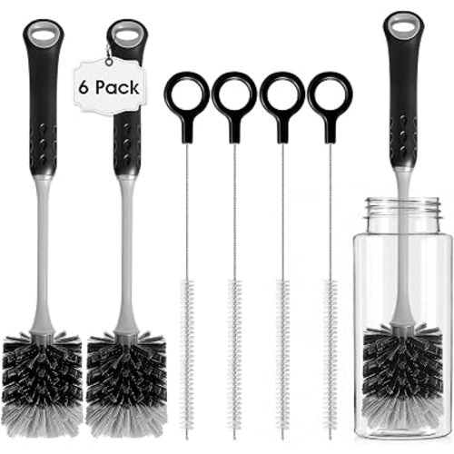 AONEZ 6 Pcs Bottle Brush Set, Straw Brush with Plastic Hanging Loop, Black