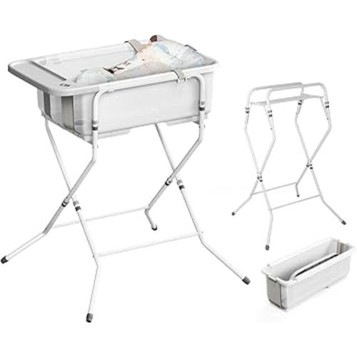 Collapsible Baby Bathtub with Stand - Large Capacity Baby Bath Tub with Thermometer & Soft Cushion | Portable Travel Newborn Infant Bathtub | Foldable Toddler Bathtub for Baby 0 to 36 Months