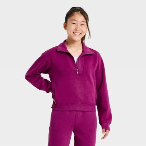 Girls' Airy Sleek 1/2 Zip Pullover Sweatshirt - All In Motion™ Dark Mauve M