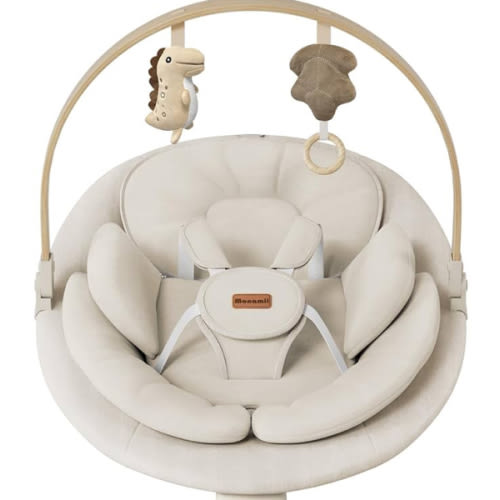 Baby Swings for Infants, Monamii Baby Swing, Infant Swing with 5 Speeds, 10 Lullabies, Electric Swing for Baby, Indoor & Outdoor Use (Beige)