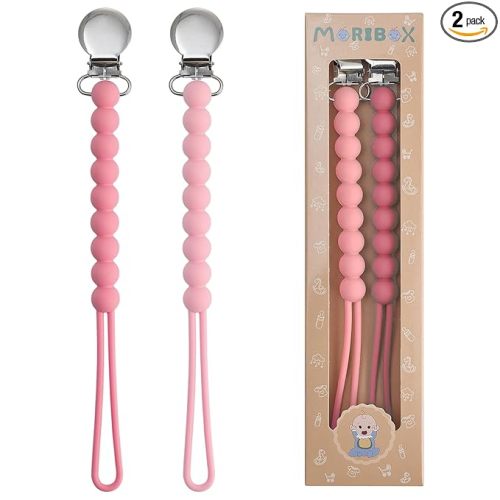 Pacifier Clips Baby Girls - MORIBOX Paci Clip Soothe Baby Binky Holder for Shower Birthday Gift 2 Pack
