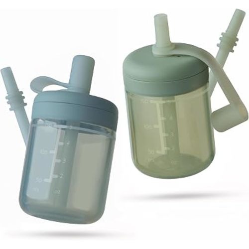 Moonkie Baby Straw cup | Silicone Toddler Sippy Cup Training Cup with Straw Lid | BPA-Free Drop-Proof Baby Cup | Led Weaning | 6 Months+, 5 oz, 2pack