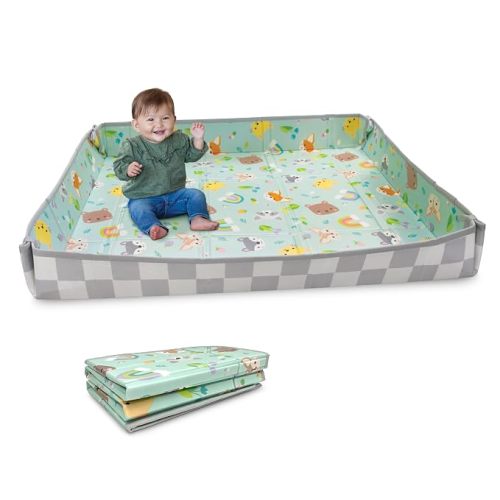 Infantino Foldable Foam Play Mat, Animals, Reversible Fold & Go, 57x57 In