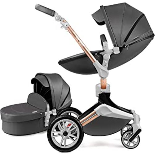 360 Degree Rotation Baby Stroller/Carriage, PU Leather Pushchair Pram, 2022 (F023) (F023 Black)