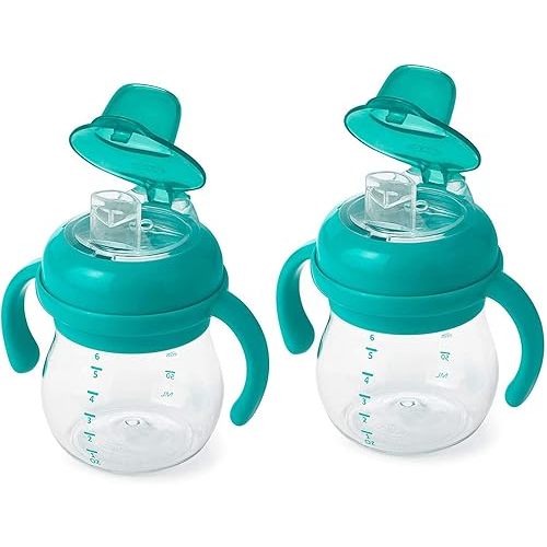 OXO Tot Transitions Soft Spout Sippy Cup with Removable Handles, Teal, 6 Ounce (2 Pack)