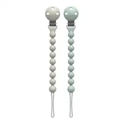 Dr. Brown's Silicone Pacifier Clips, Universal Fit Strap for Pacifiers, Green/Gray, BPA Free, 0-18 Months, 2-Pack