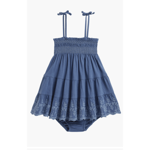 Embroidered Smocked cotton jersey sundress with bloomer, 9M