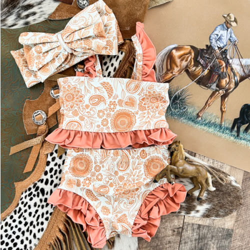 Peachy Paisley W/Peach Ruffle Two Piece Swimsuit (Minis)