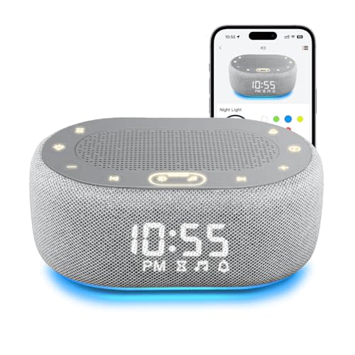 1Mii White Noise Machine with Alarm Clock, Sound Machine for Sleeping | for Adult Baby, Smart App Controlled, 30 Soothing Sounds, Dimmable 7-Color Night Light, Sleep Timer, 30 Volume Levels - Grey