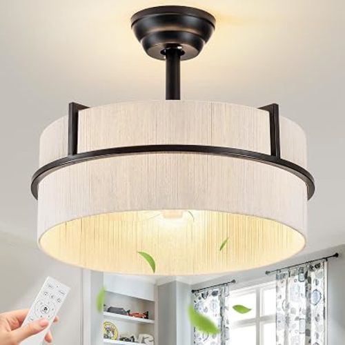 Boho Low Profile Flush Mount Fandelier Ceiling Fan with Light and Remote