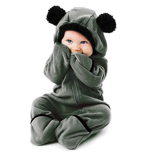Jumpsuit Baby Girl Boy Cute Bear Ear Warm Hooded Jumpsuit Long Sleeve Romper Boys Winter Clothes for Baby Girls 0-3 Months
