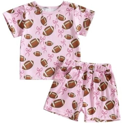 Baby Girl Summer Clothes Toddler Cute Bows Outfit Short Sleeve T-shirt Shirt Tops + Elastic Waist Shorts Set