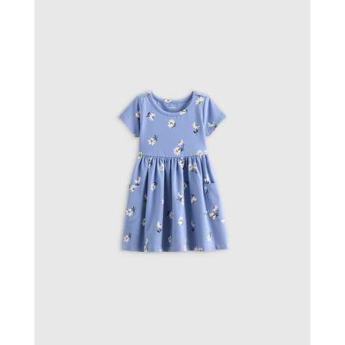 Organic Cotton Fit and Flare Pocket Dress - Baby Girl in Blue Daisy