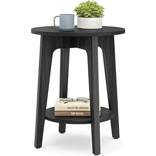 VASAGLE MAEZO Collection - Side Table, 2-Tier Small Round End Table, Nightstand with Tapered Legs, Curved Transitions, for Small Spaces, Living Room, Bedroom, Charcoal Gray ULET283T22