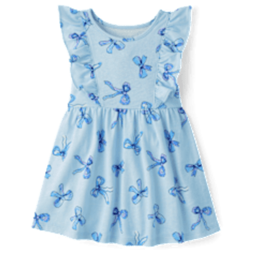 Baby And Toddler Girls Short Sleeve Print Flutter Dress - BLUE | The Children's Place