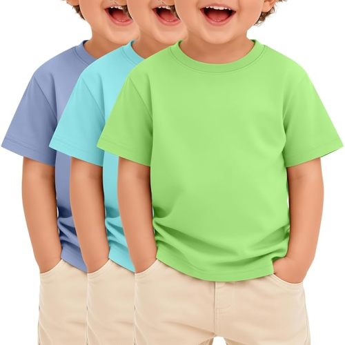 3 Pack Toddler Boys Short Sleeve Shirts Basic Crew Neck Loose Fit Tees Summer Casual Soft Shirts