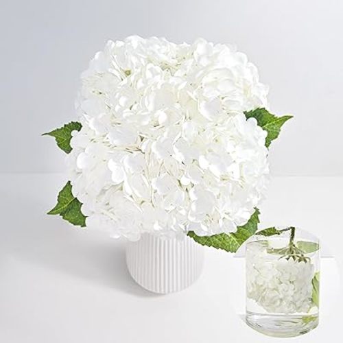 MARTINE MALL 4Pcs 21in Hydrangea Artificial Flowers, Latex Real Touch Hydrangeas Lifelike Large Hydrangea Flowers for Home Decor Party Arrangements Wedding Bouquets Centerpieces (White)