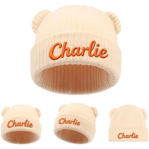 Personalised Newborn Baby Beanie Hat 0-6 Months Infant Embroidered Bear Beanie Hats Custom Baby Gifts for Boys Girls