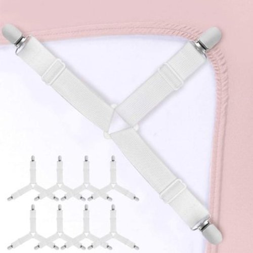 4pcs Bed Sheet Holder Corner Straps, Mattress Cover Clips to Hold Sheets in Place, Adjustable Bed Bands, Elastic Fasteners/Grippers/Suspenders Fitted for Bedding, Keepers, Bedsheet Tie Downs