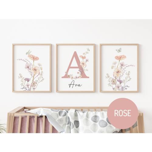 Custom Wildflowers Prints| Floral nursery Wall Art, Boho, Baby girl Nursery Wall Art| Watercolor flowers| Personalised name sign Initial