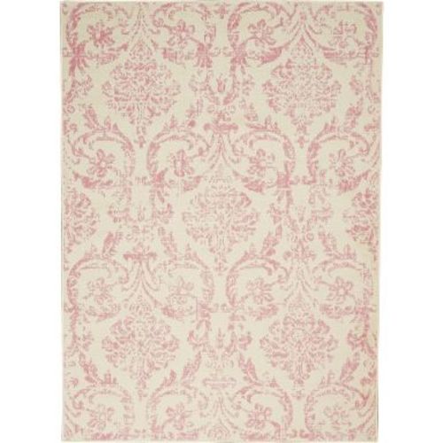 Nourison Jubilant 5'3" x 7'3" (5' x 7') Ivory/Pink Area Rug Farmhouse Vintage Damask by Nourison