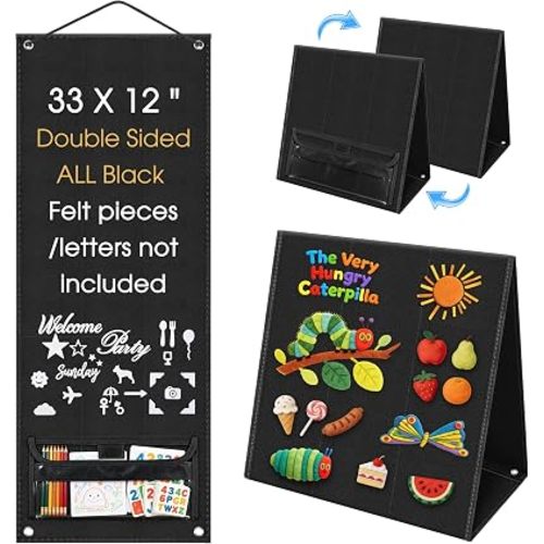 AKAYOK Foldable Felt Board for Toddlers, Double-Sided Flannel Board, Black
