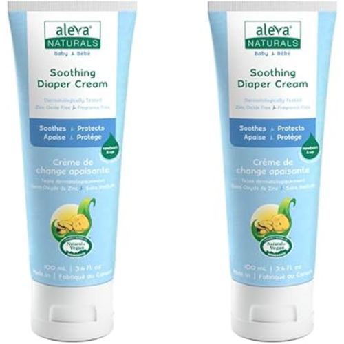 Aleva Naturals Soothing Baby Diaper Cream Combo Pack for Newborn and Toddlers, Fragrance-Free, Organic Shea Butter, Aloe Vera, Calendula Extracts Sensitive Skin Friendly - 100ml X 2, White (37877)