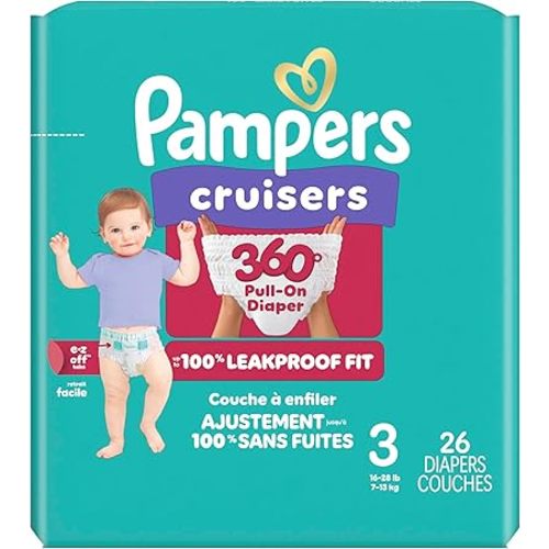 Pampers Cruisers 360 Diapers - Size 3, 26 Count, Pull-On Disposable Baby Diapers, Gap-Free Fit