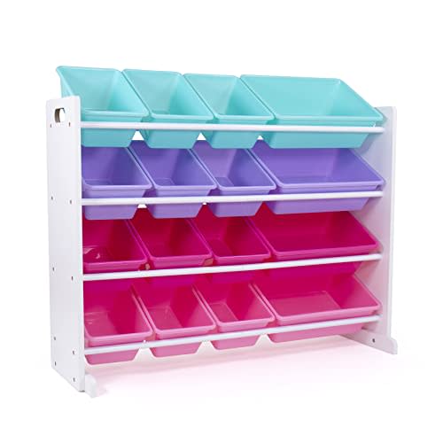 Humble Crew Supersized Toy Storage Organizer with 16 Removable Bins, White/Blue/Pink/Purple – Large Toy Storage for Toddlers Ideal for Kids' Rooms, Playrooms, and Nurseries - Modern Toy Bins for Kids
