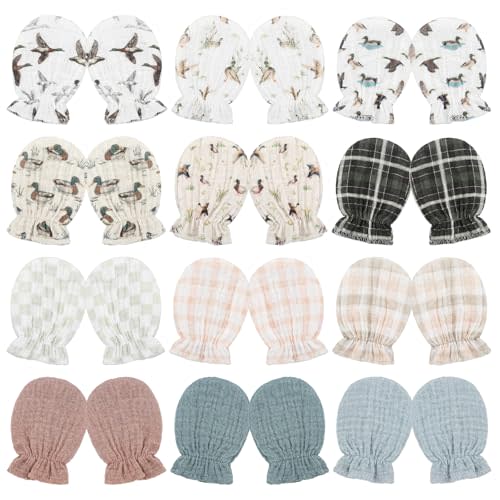 Chicingyou Muslin Baby Mittens for Newborn 100% Cotton No Scratch Boho/Mallard Duck/Morandi Infant Gloves for Baby 0-6 Month